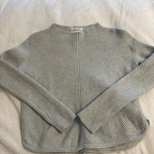 Babaton Light Gray Ribbed Crew Neck Sweater